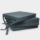 Beautissu Set van 4 Stoelkussens met Linten Loft SK – Zitkussen 45x40x5 cm - Zitkussens voor Stoelen Non-Slip met Afneembare Kussenhoes - Kussen Blauw-Grijs