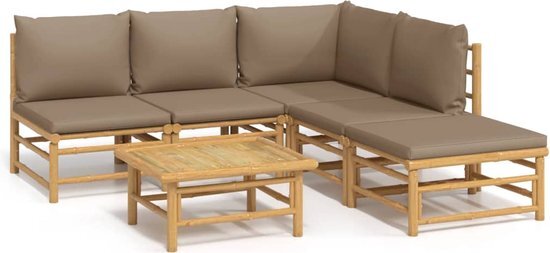 vidaXL 6-delige Loungeset met kussens bamboe taupe