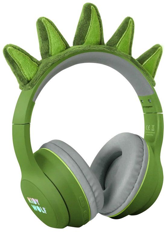 KIDYWOLF KIDYEARS Kinder Koptelefoon Dino – 85dB, Bluetooth & Jack, Opvouwbaar, Magnetische Oortjes, 4+