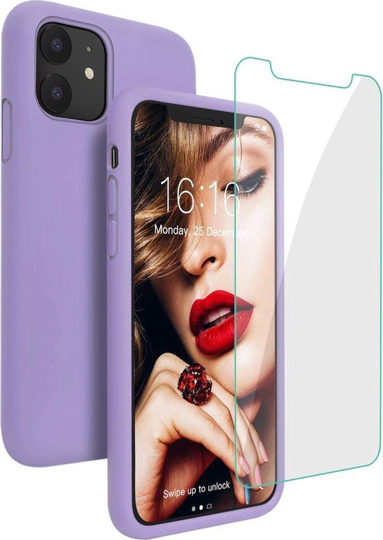 BixB iPhone 12 Mini Case - Soft Nano Silicone Back Cover - Lila with Screen Protector
