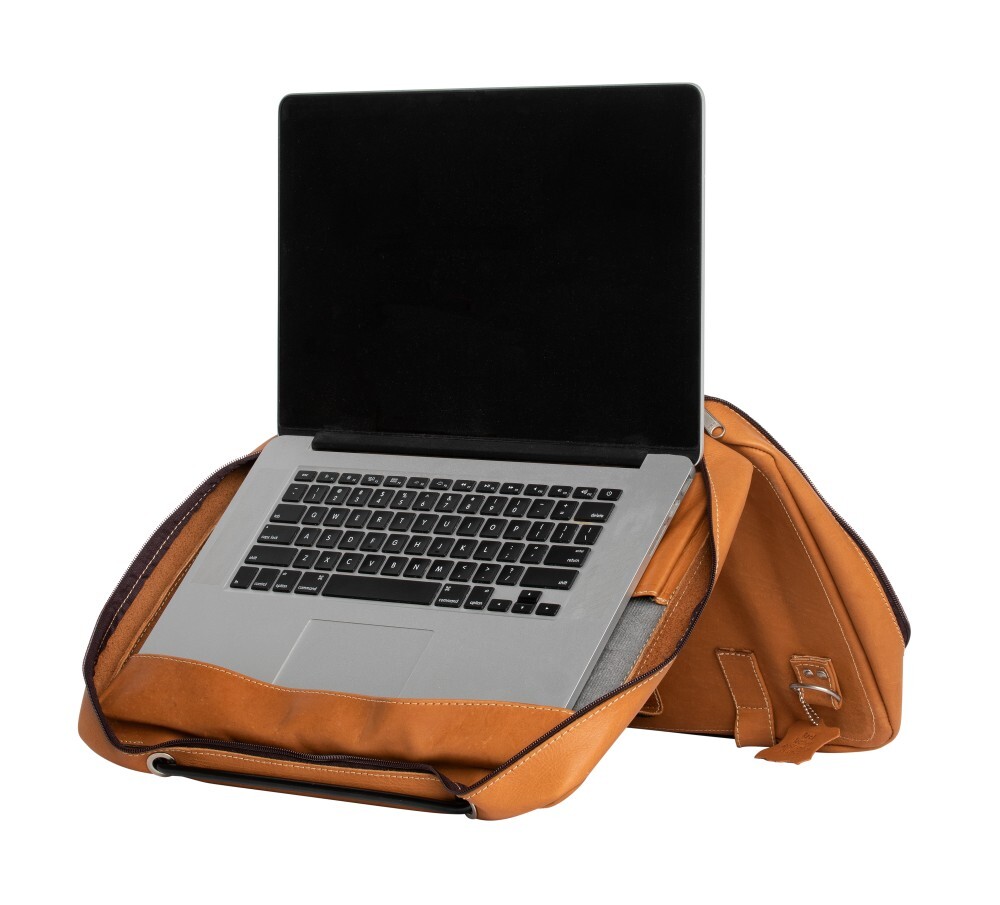 R-Go Tools R-Go Viva 15.6" Laptoptas, Full Grain Leather (LWG gecertificeerd), Geïntegreerde laptopstandaard, Schouderband, Bruin