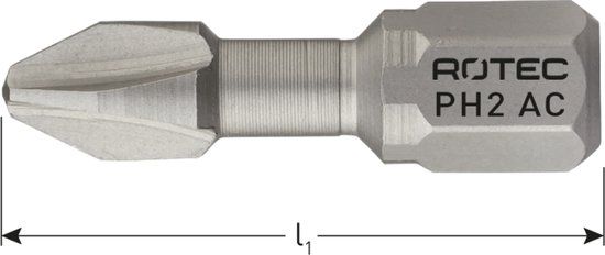 Rotec PRO Torsionbit PH 1, L=25, C6.3, RVS (vpe 10)