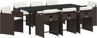 vidaXL Tuinset 9-delig met kussens - Poly Rattan bruin