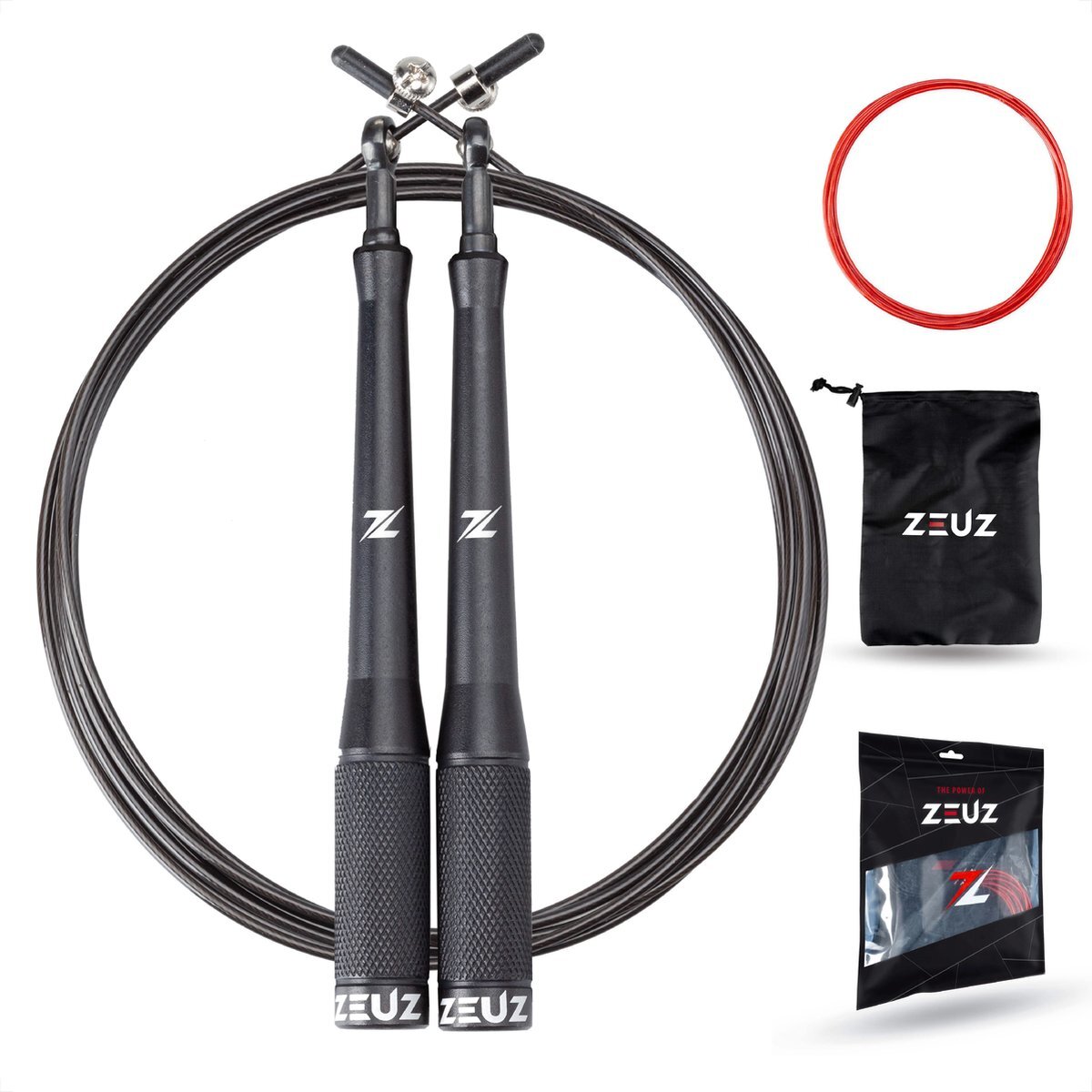 ZEUZ ZEUZ® Professioneel Crossfit & Fitness Springtouw – Verstelbaar – Speed Rope – Volwassenen – SR-2 - Zwart