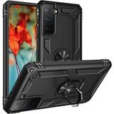Phonillico® Zwarte hoes voor Samsung S21 FE 5G - Schokbestendige bescherming Robuuste militaire stijl 360 graden roterende ring
