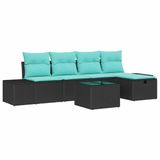 vidaXL Tuinbank Set 6-delig Zwart Polyrotan