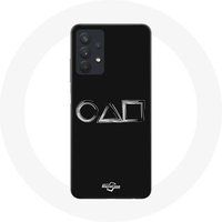 Maniacase Samsung Galaxy A32 5G Hoesje Inktvis Game logo symbolen vierkante cirkel driehoek zwarte achtergrond