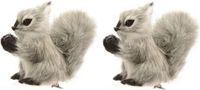 Decoris Grijze Eekhoorns op Clip Kerstboomdecoratie 8 cm - 2 stuks