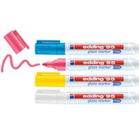 Edding 95 Glass Marker Set - 4 Stuks - Kogelpunt - Blauw, Roze, Wit, Geel
