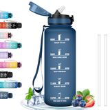 Waterfles, Marineblauw 1,5 liter waterfles, lekvrij, motiverende tijdschaal, voor sport, fitness, wandelen, fietsen, kamperen