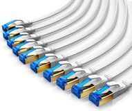 Primewire LAN-kabel, set van 10 stuks, CAT 8, plat, patchkabel tot 40 Gbit/s, S/FTP PIMF afscherming, RJ45-connectoren verguld, netwerkkabel 0,25 m, Ethernet, wit