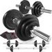 Hop-Sport Set d'haltères réglables avec disques de poids en fonte (20 kg au total), 2 barres courtes avec poignée moletée, tube de connexion, colliers de serrage, parfait pour l'haltérophilie et l'entraînement de force à domicile