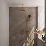 Brauer Gold Carving Thermostatische Regendoucheset Inbouw - Hoofddouche 20 cm - 3 Weg - Handdouche 3 Standen - Doucheslang - Geintegreerde Glijstang - Geborsteld Goud