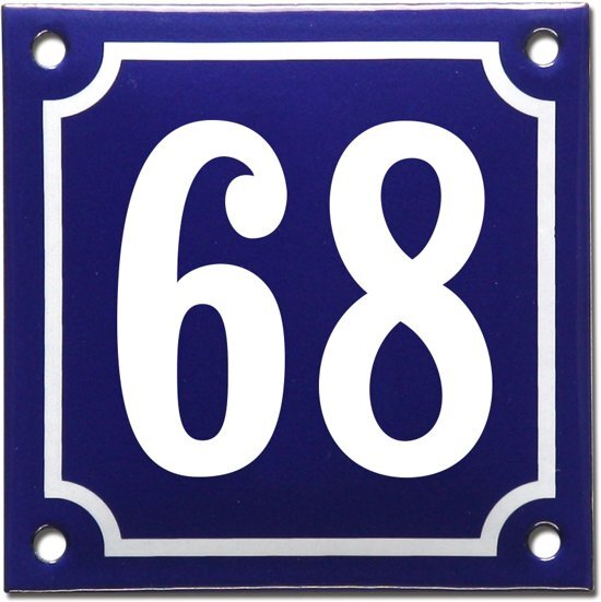EmailleDesignÂ® Emaille huisnummer blauw/wit nr. 68
