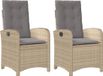 vidaXL Tuinstoelen 2 stuks verstelbaar met kussens, poly rattan, gemengd beige