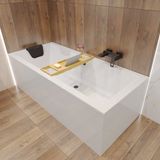 Badland QUADRO ligbad 180 x 80 cm wit met baddrager met hoofdsteun met bamboe badplank