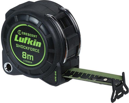 Lufkin L1125BCM 3cm x 8m Shockforce Night Eye dubbelzijdig meetlint, 30 meter val getest