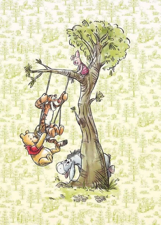 Komar Winnie Pooh in the wood - Fotobehang - 200x280cm - Vliesbehang