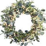 Bibelot Kunstgroene bladeren eucalyptus krans, bessenkrans voor lente, zomer, voordeur, raam, hangende muur, feestdecoraties (50 cm)
