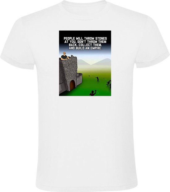 Heren T-shirt - Mensen gooien stenen naar je - Wit - Katoen - Maat S