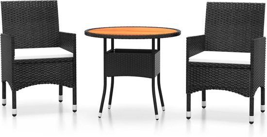 vidaXL 3-delige Tuinset poly rattan zwart