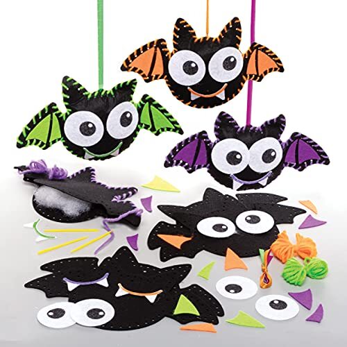 Baker Ross FE672 Vleermuis Decoratie Naai Sets - Pakket van 3, Naai set voor Kinderen, Creatieve Activiteiten voor Kinderen, Ideaal Halloween Knutselproject