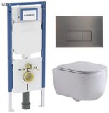 Geberit QeramiQ Dely Swirl Toiletset - 36.3x51.7cm - diepspoel - rimless - Geberit UP720 Duofix Sigma inbouwreservoir - slim zitting - gunmetal bedieningsplaat - rechtehoekige knoppen - mat wit
