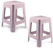 Plasticforte Zit krukjes - 2x - roze - rotan kunststof - 37 x 37 x 46 cm - extra zitplaatsen