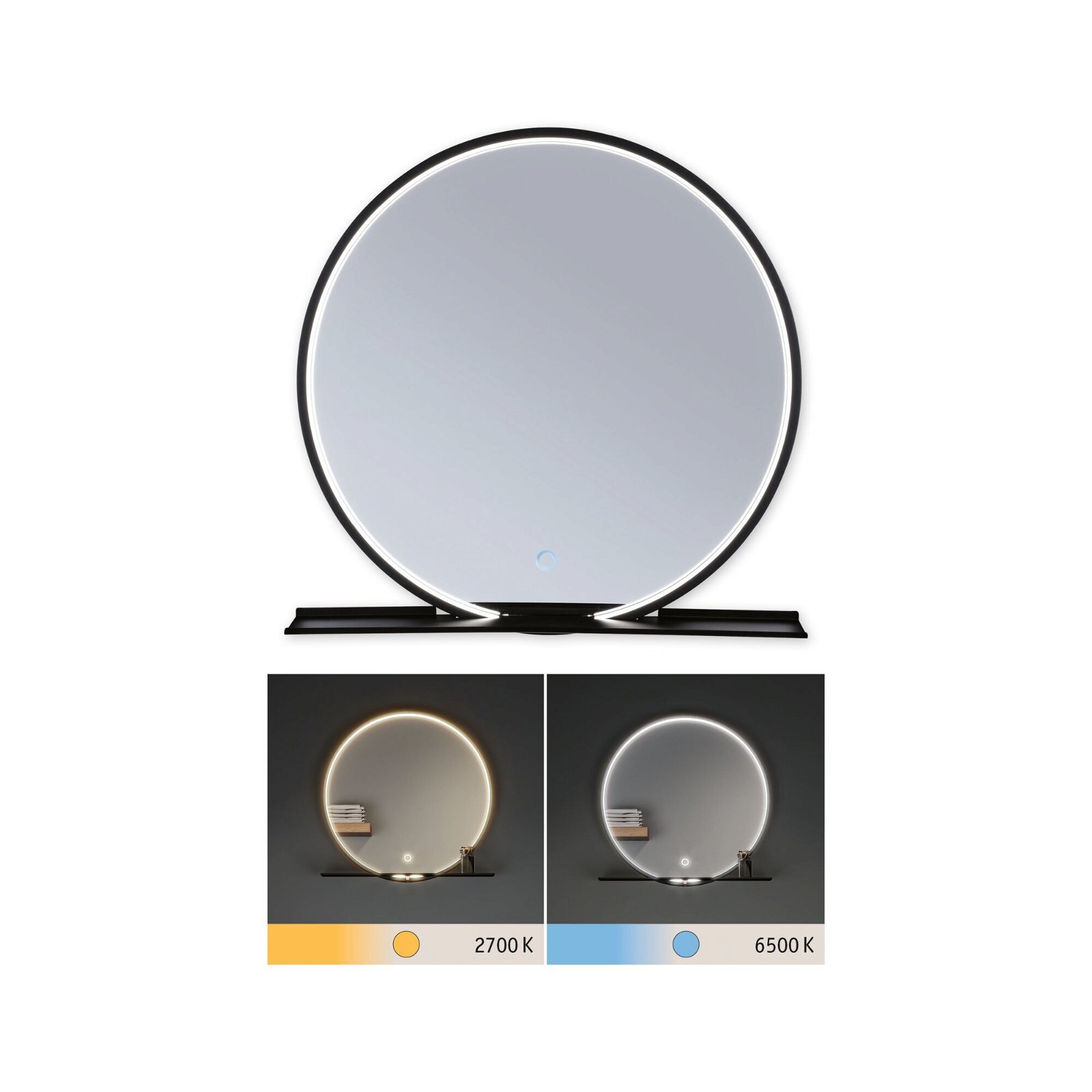 Paulmann LED-verlichte spiegel Miro IP44 Tunable White 160lm 230V 10,5W Spiegel/Zwart mat