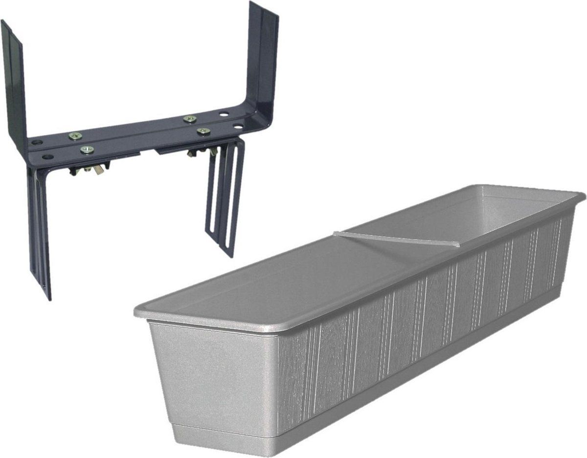 Geli Kunststof plantenbak grijs rechthoekig 80 cm met 2 verstelbare balkon/muurbeugels