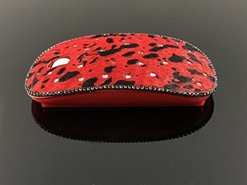 blingustyle Echt leer Rode vlekken ontwerp sprankelende kristallen Diamante Draadloze Optische Muis 2,4 GHz - Draadloze PC Muis met Scrollwheel Gevoeligheid (MAX 1600dpi) - Voor Laptop / Netbook / Desktop Computers - Ondersteund door: Microsoft Windows en Apple MAC R