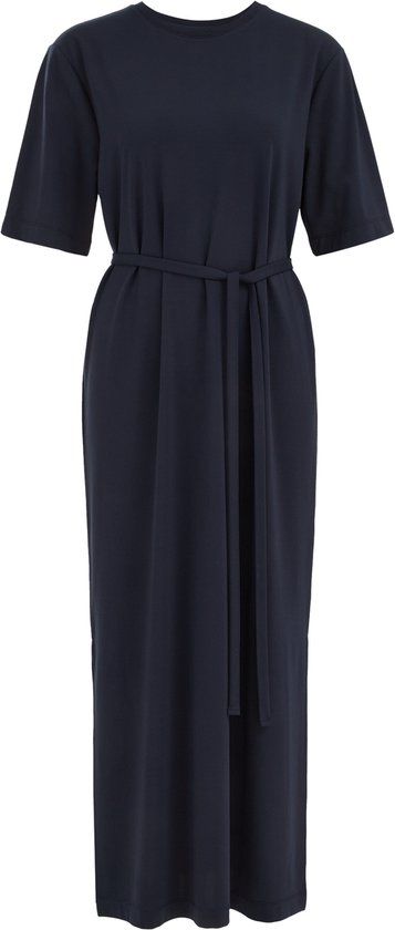 WE Fashion Dames jersey midi T-shirt jurk met strikceintuur