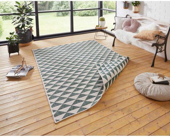 Bougari Binnen & Buiten Vloerkleed Tahiti 103768 80x350 cm Crème & Groen