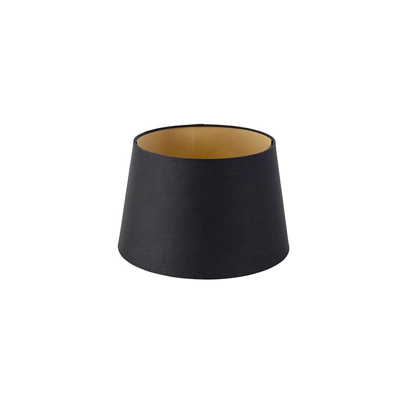 QAZQA Kap 25cm rond DS E27 katoen zwart met gouden binnenkant