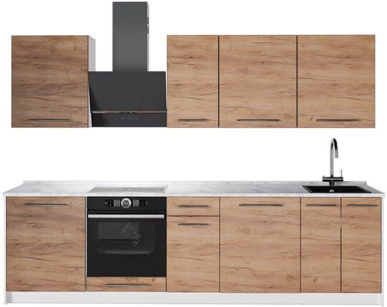 Vicco Complete keukeneenheid Fame-Line, Goudkleurig Eiken/Wit, 280 cm, WB Marmer