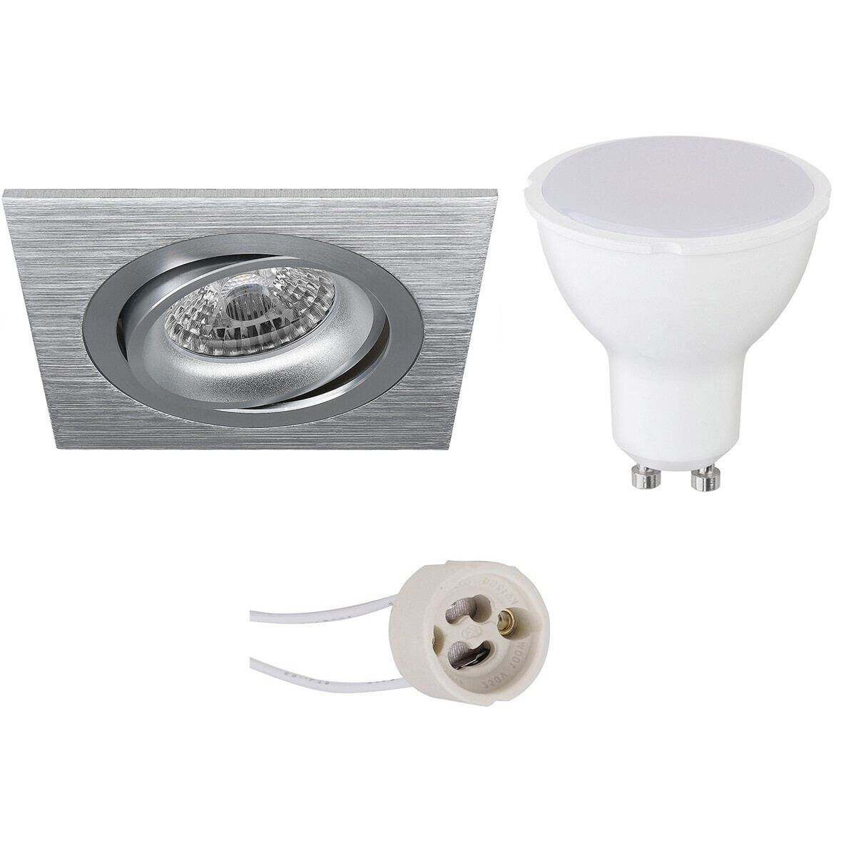 BES LED LED Spot Set - Pragmi Borny Pro - GU10 Fitting - Inbouw Vierkant - Mat Zilver - 6W - Helder/Koud Wit 6400K - Kantelbaar - 92mm