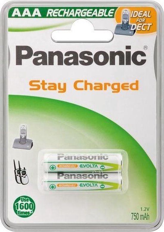Panasonic AAA 750mAh NiMH Oplaadbare Batterijen - 2 stuks