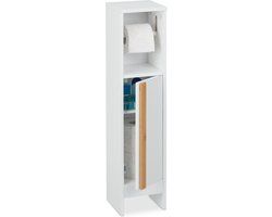 Relaxdays Toiletrolhouder Staand - Bamboe - Wit - 75.5 cm