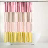TOWN & COUNTRY PLAY Adeline Douchegordijn met gecompenseerde streep katoenrijke ademende stof met roestwerende doorvoertules, roze/beige/geel, 177,8 x 182,9 cm