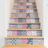 Ambiance Sticker Zelfklevende trap, tegels, trap, Ragnar, zelfklevend, voor trappen, cementtegels, 2 stroken van 15 cm x 105 cm
