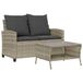 VidaXL Banc de jardin 2 places avec coussins et table poly rotin gris clair
