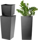 KADAX Bloempot, bloembak van kunststof, plantenbak voor bloemen, binnen en buiten, tuin, balkon, terras, huis, weerbestendig, imitatie rotan (46,5 cm hoog, grafiet rotan)