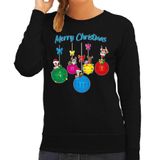 Bellatio Decorations Kersttrui / sweater dames - kerstballen - zwart - kerstdiertjes - Merry Christmas XS