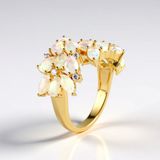 Cavill - Ring 925 Sterling Zilver - AAA Welo Opaal 1.779 ct & Zirkonia 0.209 ct - Bloemvorm Druppel Design - Elegant Verstelbaar Sieraad
