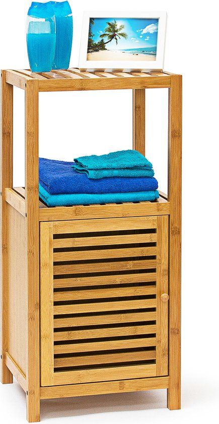 Relaxdays Badkamerrek Bamboe - Met Deur - 5 Legplanken - Naturel
