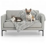 Furhaven Medium Waterdichte Kalmerende Pluche Lange Faux Fur & Fluwelen Hond Deken, Wasbaar - Mist Grijs, Medium