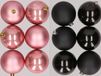 Merkloos / Sans marque Kaemingk B.V. 12x stuks kunststof kerstballen mix van oudroze en zwart 8 cm