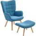 Pangivo Fauteuil de relaxation avec repose-pieds en velours côtelé et pieds en bois de hêtre bleu