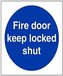 VSafety Fire Door Keep Locked Shut Sign - 100mm x 100mm - Self-Adhesive Vinyl