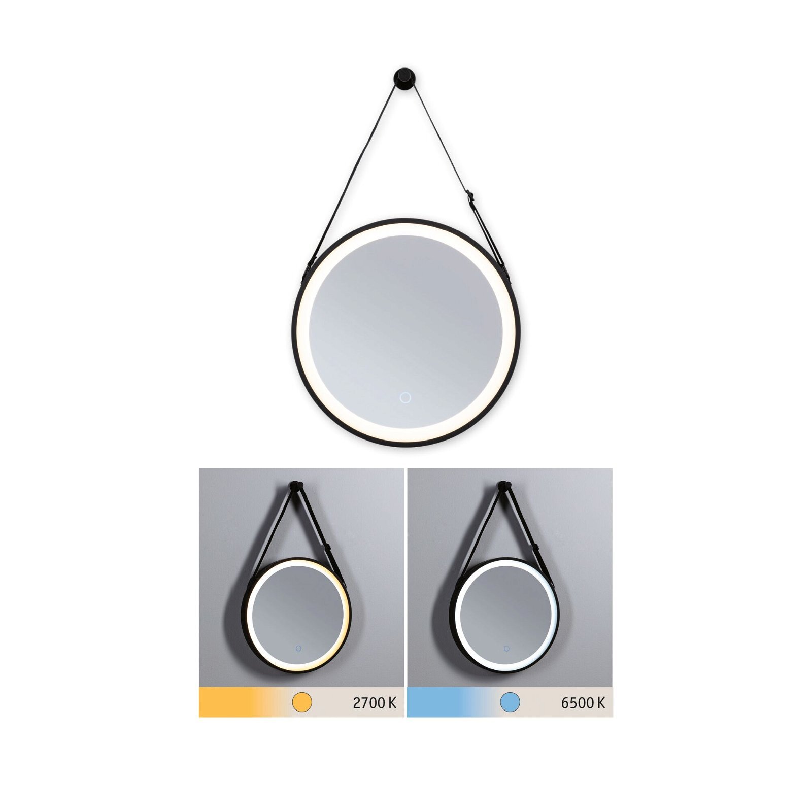 Paulmann LED-verlichte spiegel Miro IP44 Tunable White 200lm 230V 7,5W Spiegel/Zwart mat